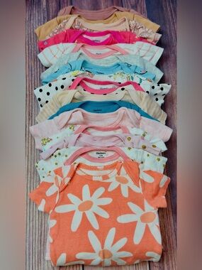 16 pieces  baby Short Sleeve Onesie Stack - Coral, Pink, Blue, White